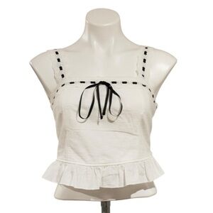 KIRIOUS Copped Eyelet Trim Black Ribbon Bow Tank Top Size M NEW